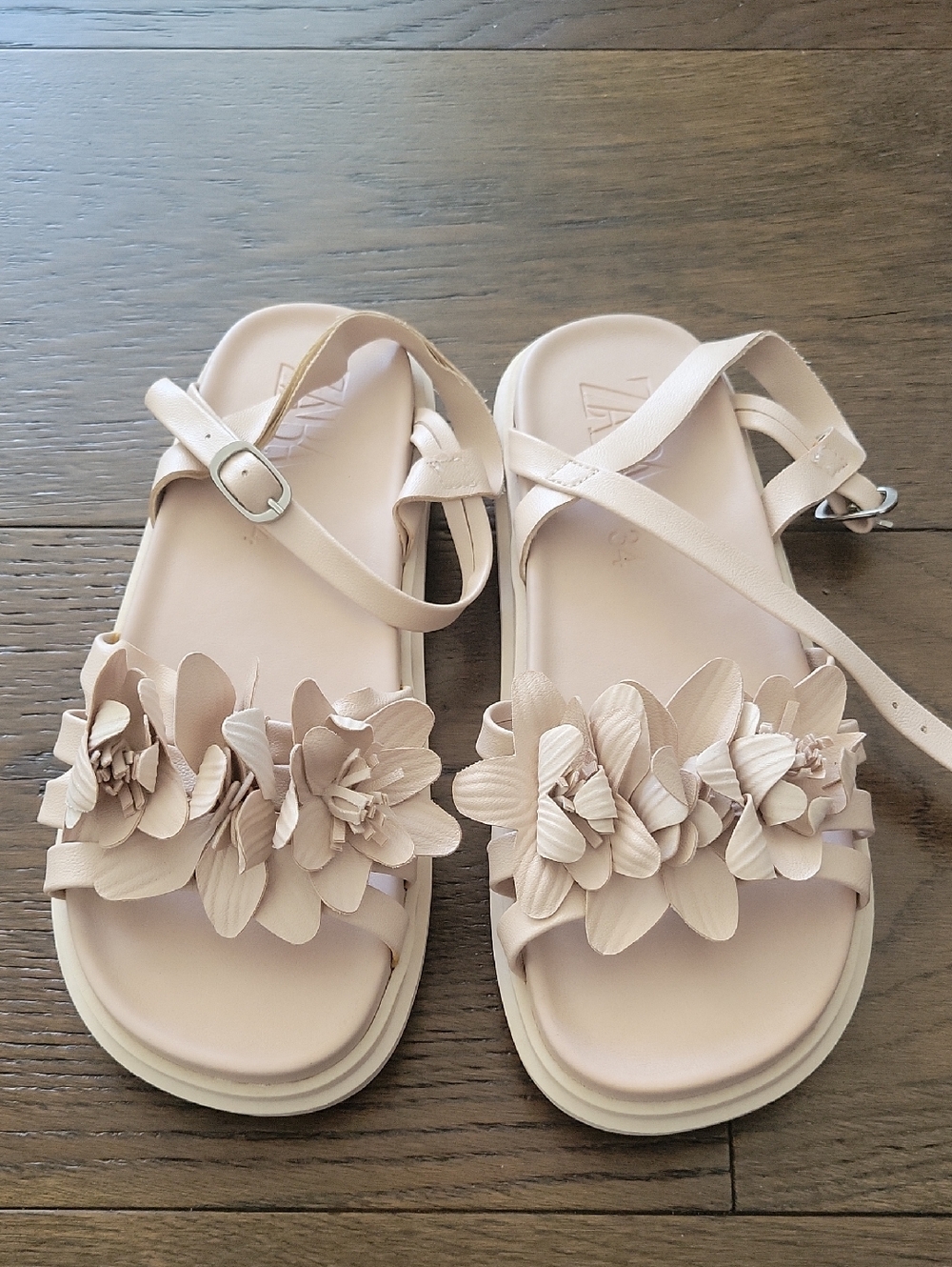 Zara Girls' Floral Strap Sandals in Blush Pink